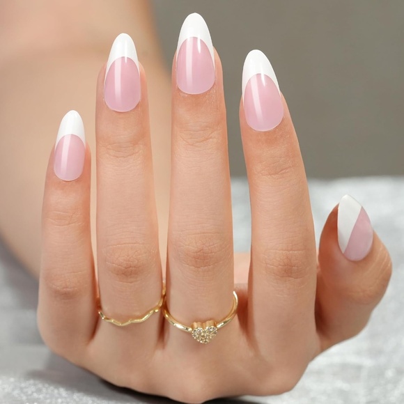 320 Pieces Pink And White French Tip Medium Almond Press On Nails - Picture 2 of 8
